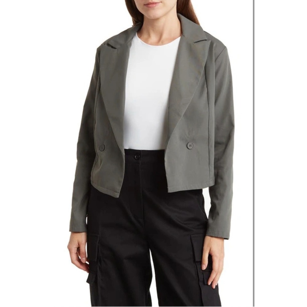 19 COOPER‎ Women's Grey Double Breasted Cropped Blazer Jacket Size M